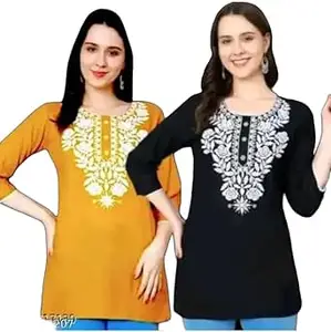 LIBA CREATIONS Rayon Short Kurta for Women | Lakhnavi Chikankari Embroidered Ladies Kurti, Stylish Girls Top, Ethnic Half Kurtas.