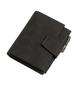 Women's Vegan Leather Small Zipper Wallet (Black)-PID57467