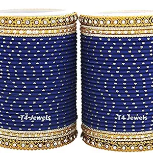 T4 Jewels Traditional Metal Bangle Set for Women and Girls - (Set of 2)_Blue_2.6