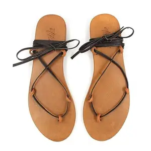Etiket Etiket Moore - Black PU Chord Fully Adjustable Tie Up Flat Sandal For Women - (Perfect for Normal and Wide Foot)