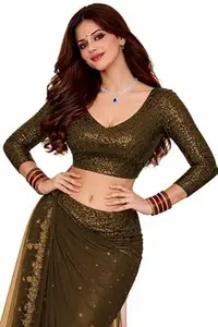 PU Fashion Saree Blouse for Women Long Sleeve Readymade Stylish Sequin Embroidery Designer Choli with Sequence Work Back Hook
