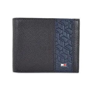 Tommy Hilfiger Element Leather Passcase Wallet for Men - Dark Brown/Navy, 11 Card Slots