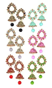 MEENAZ Earrings for Women Girls Ladies Wife Jhumka meenakari oxidised kundans flower red green black blue yellow Temple South Indian Traditional Ear rings Set stylish small Jhumki Combo pack