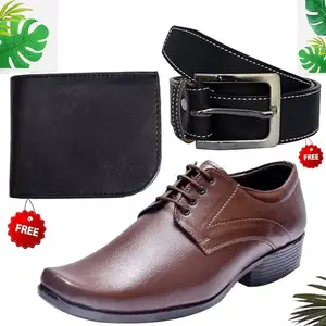 Vitoria Fashionable PU Formal/Party Shoes Combo with Free Wallet & Belt for Men & Boys | Stylish & Comfortable | Ideal for Office, Parties, Casual Outings(Multicolor)(Size: 7UK) 822_AXR-TC-1004