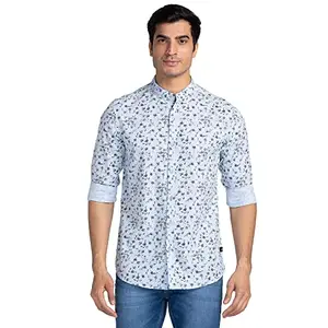Spykar Men Printed Full Sleeve Slim Fit Shirt Sky Blue