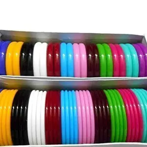 Goelx Plastic Colourful Bangles Full Boxes for Girls/Womens - Set of Bangles & Kada in Multicolour - Bangle Size 1