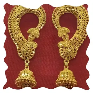 Flumist Women's Fancy Earrings Gold Pleated For Girls And Womens Alloy Material Wear In All Occasions (P_E_12363_Golden_Free Size)