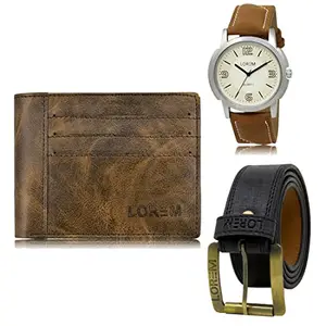 LOREM Watch-Artificial Leather Belt & Wallet Combo for Men (Fz-Lr16-Wl19-Bl01)