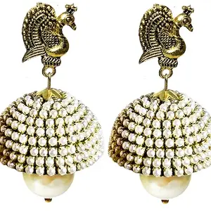 SABIS;PASSION FOR CREATION White Pearl Bead Jumki With Antique Peacock3 Stud For Girls And Women
