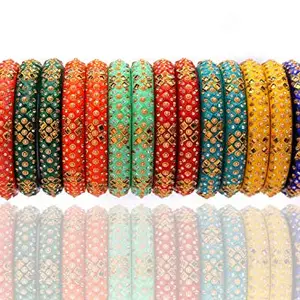 AabhayaArts Beautiful Square Pattern Zircon Seep Bangles for Women & Girls in 8 Colors Pack (Pack of 16 Bangles) (2.4)