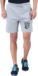 Men's Super Combed Cotton Blend Regular Fit Printed Shorts(Men_Shorts_GREY-049_L)