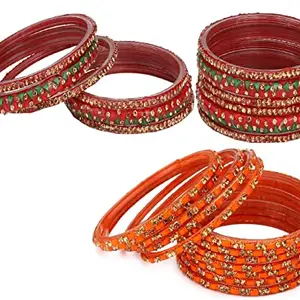 Colorful Glass Bangles/Kada Set Combo Ornamented with Colourful Chips & Beads_Bridal1871 (AkBang2-AZZ1.c_bang)