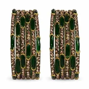 Srijman Creation Traditional Stone-Studded Glass Bangles for Women (Pack of 12) | Elegant Ethnic Churi Set | Multiple Colors | Sizes 2.4, 2.6, 2.8