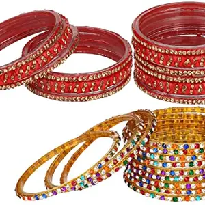 Colorful Glass Bangles/Kada Set Combo Ornamented with Colourful Chips & Beads_Bridal751 (AkBang2-AUX1.a_bang)