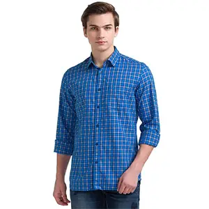 Parx Men's Full Sleeve Slim Fit Dark Blue Casual Shirt