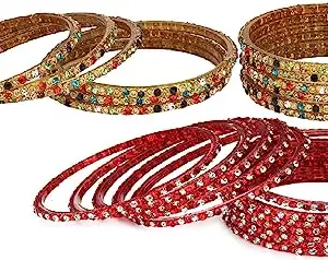 AFAST Combo Of Party & Wedding Colorful Glass Kada/Bangle, Pack Of 24, Multi,Red