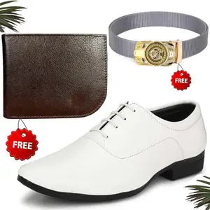 Fashionable Trendy Formal Shoes/Party Shoes/Shoes Combo with Free Wallet & Belt for Men and Boys (BAZAAR3023_TCC-BR-1006) Multicolor