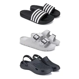 Lightweight,Classic SliderSandals with Clogs for Men-Combo(3)-3024-3114-3146-8 Black-2779