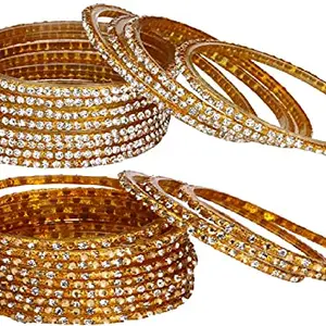 Colorful Glass Bangle/Kada Set Combo Ornamented With Colourful Chips & Beads_G373 (AkBang2-ADO1.a_bang)