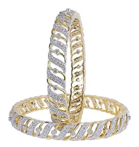 B1 Fashion Fashion Beautiful Design American Diamond Gold Plated Bangles for Women and Girls (2.8)