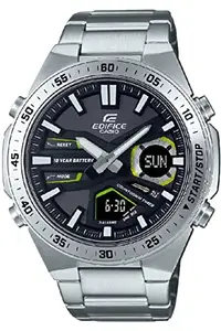 Casio Edifice Analog-Digital Black Dial Men's Watch-EFV-C110D-1A3VDF Stainless Steel, Silver Strap