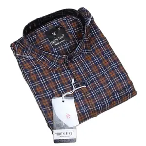 Men's Regular Fit Soft Touch Cotton Casual Shirt (BROWNCHECK_BROWN-CHECK02_L)