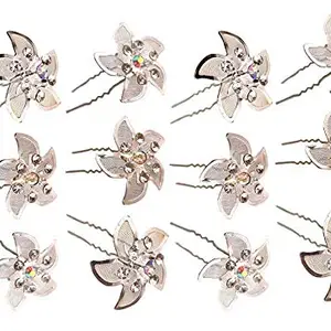 Baal Set Of 12 Pcs Juda Pins Hair Pins For Women And Girls For Bun Decoration Silver Also for Navratri Gift Item 15 Gram Pack Of 1