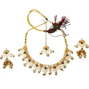 Jumka Designer Jewellery Traditional Rajasthani Rajwadi Jewellery Necklace Set-Wedding & Festival Wear & Maang Tikka