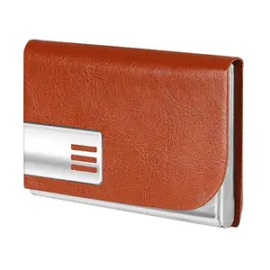 LOREM Tan Small Pocket Sized Metal ID, Credit-Debit Card Holder with Magnetic Shut Button for Men & Women WL607-UF-C