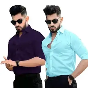 Pinkmint Men's Solid Shirt | Soft Cotton Blend | Casual Shirt | Plain | Full Sleeve - Regular Fit (Available in Plus Size and Pack of 2)