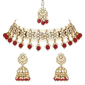 I Jewels Gold Plated Unique Design Multi layer Statement Handmade Choker Necklace Jewellery & Jhumka Earring Set For Women & Girls (K7279M)