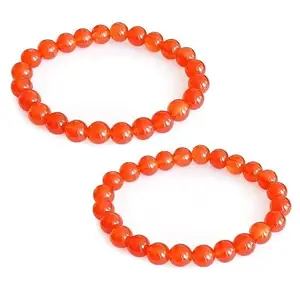 GLOSSY - 2 Piece 8mm Orange Crystal glass bead bracelet stretchable elastic band for women, men, girls and kids round bracelets Fashion Jewellery