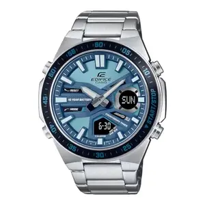Casio Edifice EFV-C110D-2BDF Blue Analog-Digital Dial Silver Stainless Steel Band Men's Watch World Time 10 Year Battery ED599