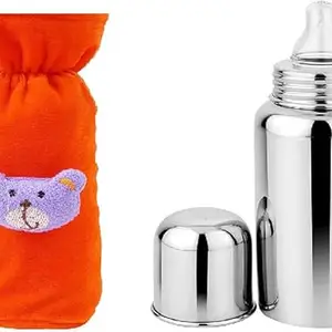 PRUEDDLE KIDS Stainless Steel New Baby Feeding Bottle with Cover - (Orange Cover)