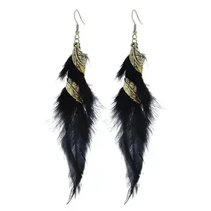 Via Mazzini Bohemia Beach Style Real Feather Dangle Earrings Set For Women And Girls (ER2415)