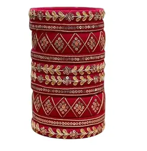 Traditional Gotapatti Bangles Set, Red Cotton Thread with Gold Embroidery, Diamond Pattern, 10 Pieces (2.4)