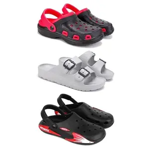 WINGSCRAFT-Lightweight Classic Clogs || Sandals with Slider Adjustable Back Strap for Men-Combo(3)-3017-3114-3141-10 Black
