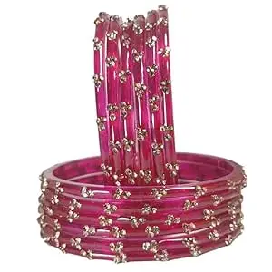 BANGLESKART Glossy Glass Bangles Set For Women & Girls with Zircon Diamond Stone | Trendy Transparent Crystal Glass Bangles | Fancy Kanch ki Chudi Set | Bangles for Wedding, Party- Set of 12