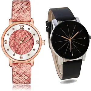 NEUTRON Quartz Analog Pink and Black Color Dial Women Watch - GM363-G174 (Pack of 2)