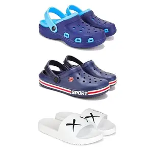 DRACKFOOT Lightweight Classic Clogs || Sandals with Slider for Men-Combo(3)-3019-3015-3029-8 White