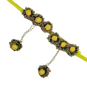 BHAGYALAXMEE CREATIONS Floral Gota Patti Yellow Flower 1 Pair Hathphool (Bracelet) for Women & Girls (Mehandi/Haldi/Baby Shower)