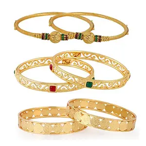 Jewels Galaxy Exclusive Edition Custom Design Red Green Ruby & Meenakari Gold Plated Bangle Set Combo Jewellery For Women & Girls-Pair of 3 (JG-CB-KBN-8544-2)