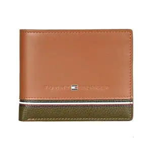 Tommy Hilfiger Men RFID Protected Bellwood Slimfold Wallet - Tan+Olive, No. of Card Slot: 8