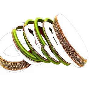 pratthipati's Silk Thread Bangles New Plastic Bangle With Parrot Green Color (White) (Pack of 10) (Size-2/8)