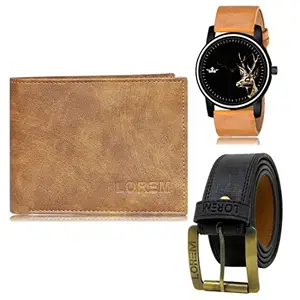 LOREM Watch-Artificial Leather Belt & Wallet Combo for Men (Fz-Lr69-Wl13-Bl01)