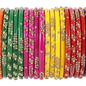 ZULKA Non-Precious Metal Studded With Beads and Zircon Gemstone Bangle Set For Women/Girls ; Pack Of 48 Bangles (Multi-Color_2.6 Inch)