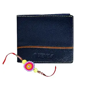 ABYS Genuine Leather Men's Blue Wallet/Purse/Money Bag with Rakhi Combo