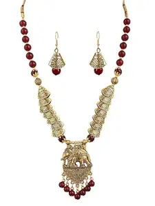 Maroon Oxidised Necklace for Women – Samosa Elephant Design with Traditional Charm