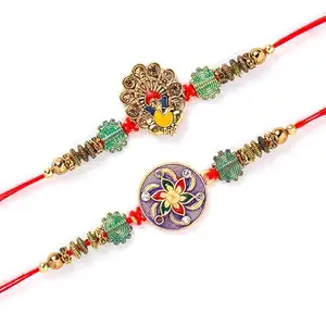 Floweraura Raksha Bandhan Celebrations Handcrafted Ganesha and Mandala Rakhis with Roli - Rakhi for Brother, Bhaiya, Cousins & Raksha Bandhan Gifts