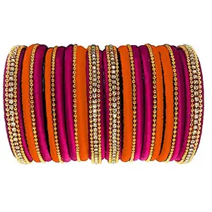 JANVIKA NOVELITY Silk Thread Bangles Set for Women & Girls (Pink-Orange)) (Size-2/8)